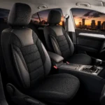 Crne univerzalne auto presvlake iz serije Economy montirane na prednja sjedala automobila