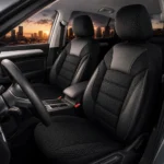 Crne univerzalne auto presvlake iz serije Economy montirane na prednja sjedala automobila